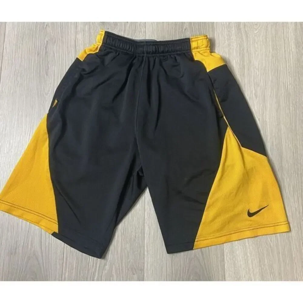 Nike Dri-Fit Athletic Football Shorts Mens S Black Yellow‎ Training Basketball